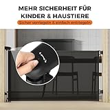 Allyson® Treppenschutzgitter Ausziehbar, Türschutzgitter bis 140 cm Treppengitter für Kinder & Haustiere, Kinderschutzgitter 85 cm Höhe, Haustierschutzgitter Einziehbar, Verstellbar & Stabil – Schwarz