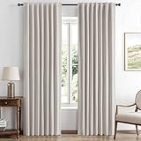 MIULEE 100% Blackout Linen Curtains for Bedroom, Ivory Solid Luxury Decor Thermal Insulation Room Darkening Drapes for Living Room Nursery Back Tab Rod Pocket 42 x 84 Inches, 2 Panels