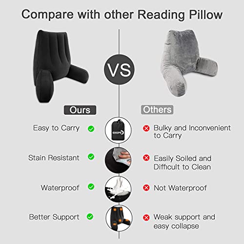 Ekepe Inflatable Reading Backrest Pillow - Back Pillow For Sitting In Bed With Arm Support For Office, Reading And Camping, Support Bed Rest Sit Up Pillow For Adults - Black #TOP3