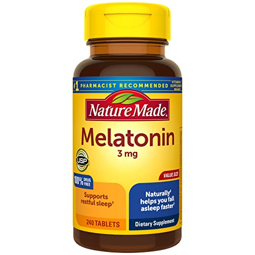 Nature Made Melatonin 3Mg Tablets, 100% Drug Free Sleep Aid For Adults, 240 Tablets, 240 Day Supply #TOP5