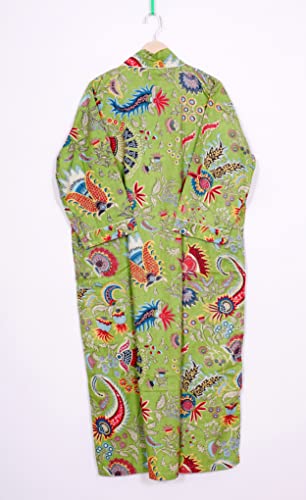 Image of Pure 100% Cotton Robe For Womens Bathrobe Dressing Gown Long sleepwear Free Size Kimono