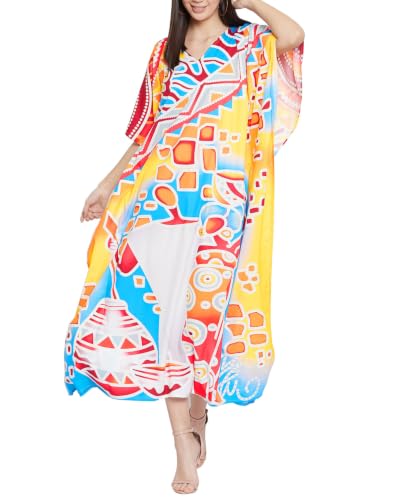 Image of Oussum Women Polyester Casual Long Plus Size Beach Caftan Cover Up Maxi Dress 1X-3X Summer Kaftan Dresses for Women