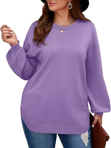 Image of BELAROI Plus Size Sweaters for Women Long Sleeve Shirts Loose Casual Oversized Tunic Sweater Fall Outfits Curved Hem M-5X