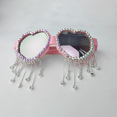 laureles Tassel Rhinestone Heart Shaped Goggle Women Y2K Sunglasses Men Oversized Diamond Love Sun Glasses3