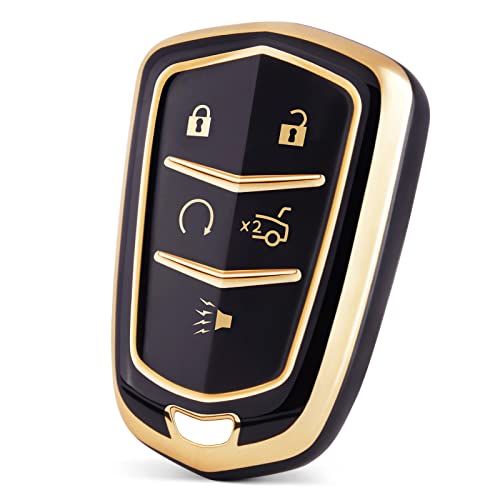 Helloauto Key Fob Cover For Cadillac, Soft Tpu Key Fob Cover Case For Cadillac Ats Cts Xts Srx Escalade Protection Shell Accessories 5-Buttons (Black) Fcc Id: Hyq2Ab Hyq2Eb #TOP4