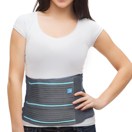 Image of Q DEVICES Abdominal Support Belt for Men & Women - Anti-Roll Waist Trimmer with Nylon Reinforcement - Adjustable Compression Wrap for Posture, Lower Back Relief & Core Support - Fits 24-44 inch
