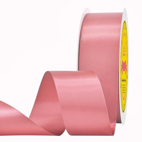 Image of Double Face Lt.Coral Satin Ribbon 1-1 /2 inch X 50 Yards Polyester Lt.Coral Ribbon for Gift Wrapping Very Suitable for Weddings Party Hair Bow Invitation Decorations and More