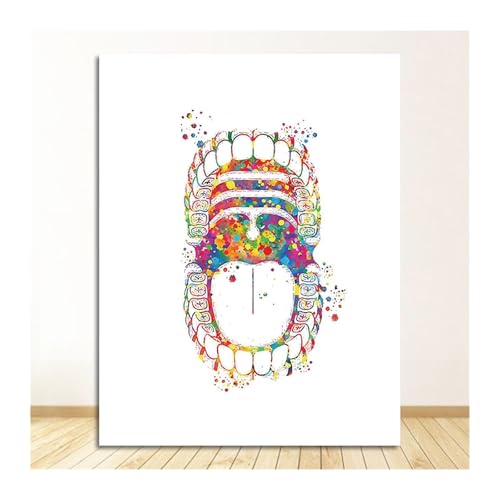 Cuadro de lienzo de anatomía, regalo de dentista, arte de pared médica, impresión de acuarela, decoración de pared de clínica, póster de equipo Dental, dientes(3183-04,13x18cm No Frame)