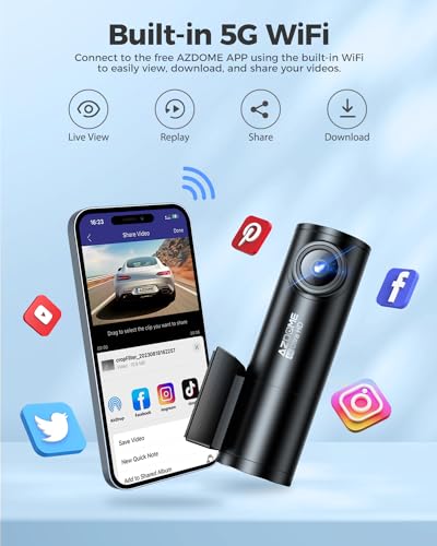 AZDOME M300S Dash Cam Front and Rear 4K, 5.8G WiFi GPS Dash Cam for Cars, 64GB SD Card, 170° Wide Angle, Voice Control, G-Sensor, WDR Night Vision, 24H Parking Monitor, Max Support to 256GB