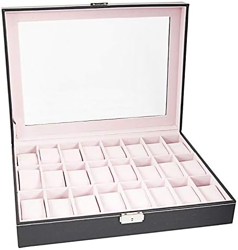 Chirde 24 Slots Watch Box Case Organizer, Watch Storage Holder Display with Lock and Key (US Stock)