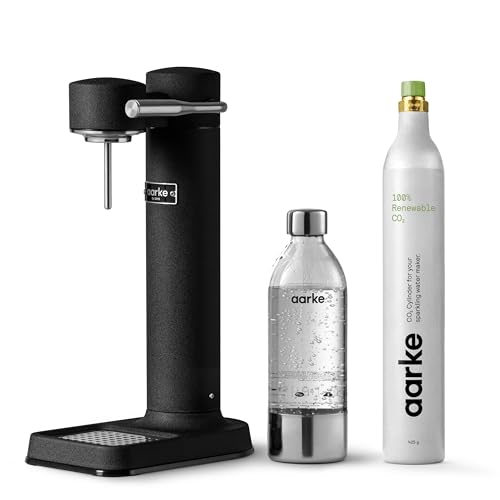 Image of Aarke Carbonator 3 - Sparkling Water Maker & CO2 Cylinder, Matte Black | CO2 Cylinder Included, Stainless Steel, Cordless Soda Maker for Home, Carbonated Water Machine, BPA-free PET Bottle Included