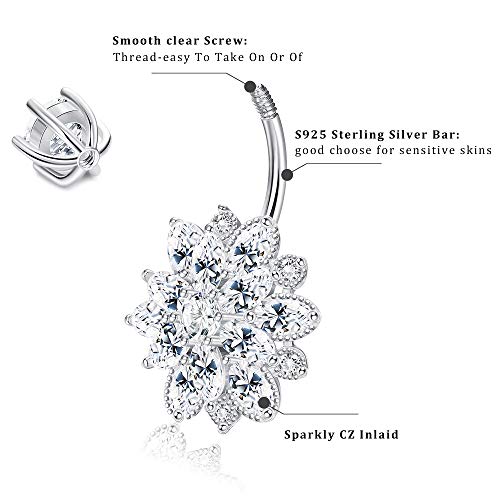 Sllaiss 14G Sterling Silver Flower Belly Button Rings Navel Rings For Women Navel Piercing Jewelry Belly Piercing Cubic Zirconia Belly Rings For Women #TOP2