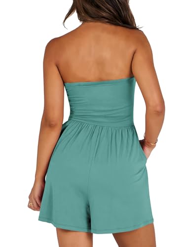 Image of AUXDIO Women Summer Casual Strapless Romper Sleeveless Off Shoulder Short Jumpsuits 2026 Beach Vacation Clothes