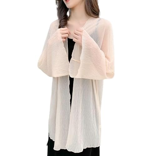 CuLtP Bolero Donna Cardigan in Chiffon da Donna Bolero Leggero Estivo Alza Le Spalle Cardigan Trasparente Elegante Spolverino A Maniche Lunghe A Tromba Cardigan Beach Dress Cover Up Beige XXL