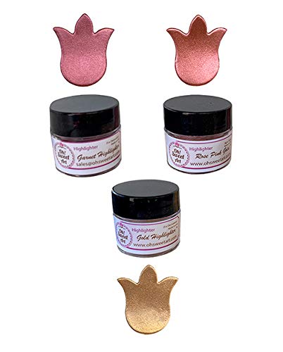 GARNET/ROSE PINK GOLD/GOLD HIGHLIGHTER DUST SET (3 colors) 4 grams each container, silver highlighter, metallic By Oh! Sweet Art