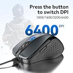 TECKNET USB Wired Mouse, 6-Button Corded Mouse with 2 Adjustable DPI, Optical Computer Mouse with Ergonomic Design and 5FT Cord for Laptop, Chromebook, PC, Desktop, Mac, Notebook-Grey - Image 2