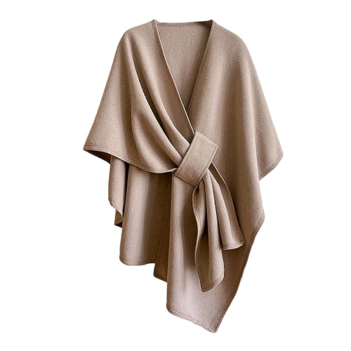 Winter Shawl Wraps For Women 2025 New Knitted Shawls and Wraps Cardigan Cape Wool Cashmere Shoulder Top Sweater Shawl (khaki)