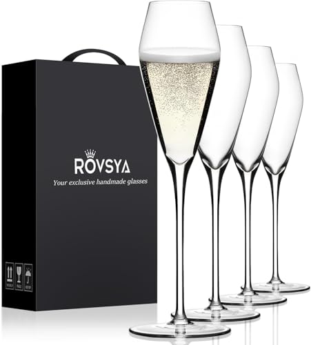 Oja Y03 Champagne Flutes Glass Set Of 4,Hand Blown Crystal Wedding Flutes Glasses,Perfect cover