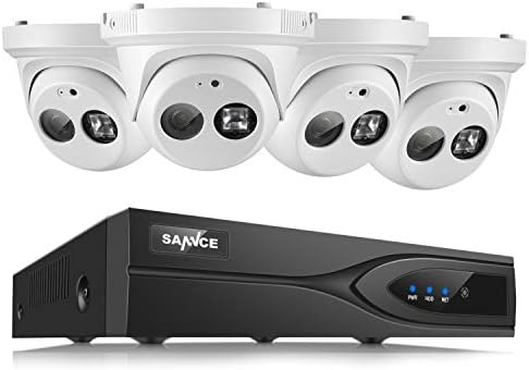 SANNCE 8 CH 1080P POE NVR Security Camera System with (4) 1920TVL 2.0MP Indoor/Outdoor Weatherproof Bullet IP Camera, Scan QR Code Quick Remote Access (No Hard Drive)