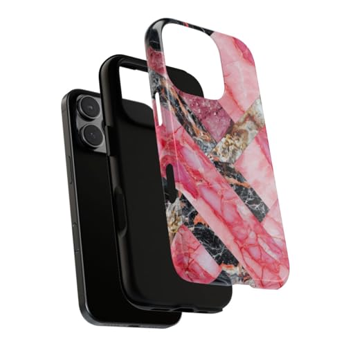 Coque résistante iPhone 16 Pro marbre géométrique rose protection chic - 3