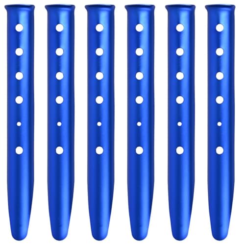 TRIWONDER Tent Stakes Pegs for Snow Sand Beach Canopy Heavy Duty Ground Anchor Stakes Tent Nail Aluminum U-Shaped Camping Hiking Backpacking 6Pcs (Blue - U-Shaped - 12.2 Inches)