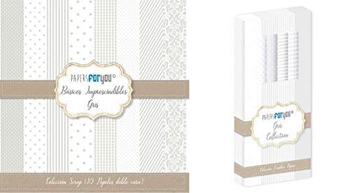 Papers For You Kit 2 Colecciones Básico Gris (Kit 4 Leather Paper + 10 Papeles Scrap doble cara)