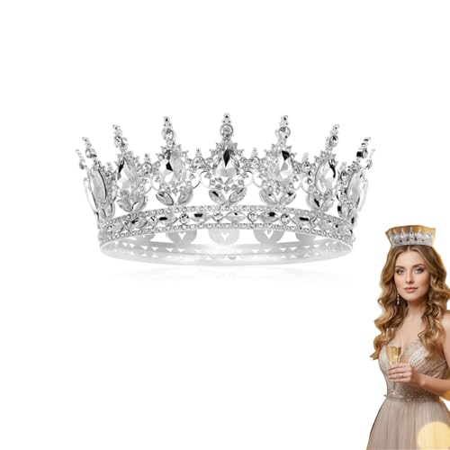 DEARMAMY Krone Damen Silber Barock Tiara mit Kristall & Strass Vintage Diadem für Hochzeit Geburtstag Prinzessin Kostüm Haarschmuck