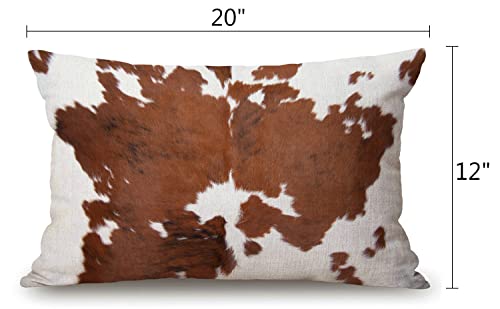 Cowhide Pillows Decorative Throw Pillow Cover Case Farm Animal Brown Cowhide Print Cow Pillow Case 12X20 Inch Cotton Linen Rectanglar Cushion Cover For Sofa Bedroom #TOP1
