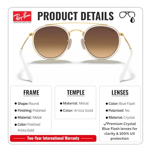 Image of Ray-Ban RB3647N ROUND DOUBLE BRIDGE Round Shaped Sunglasses for Men & Women with Official RAYBAN Eyewear Kit