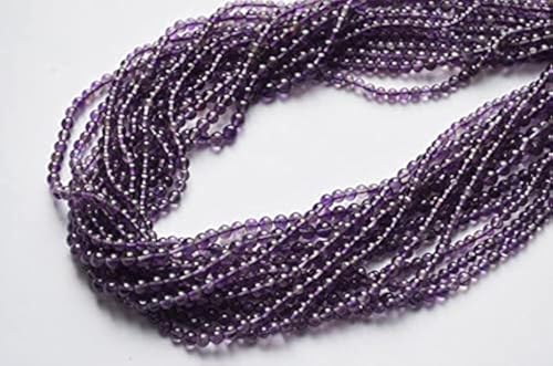 Amethyst Smooth Round véritable, fil de pierres fines haut de gamme 3 mm