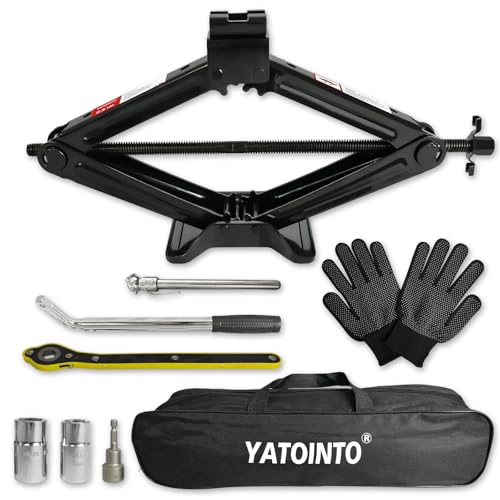 Car Scissor Jack for 2.5 Ton (5512 lbs) Tire Changing Car Emergency Kit with Socket Drill Adapter Lug Wrench Jack Ratchet Wrench Tire Pressure Gauge, Ideal for SUV and Auto