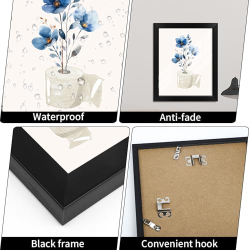 Farmhouse Floral Wall Art for Living Room - Blue and White Flower Canvas Wall Art Framed Artwork, Rustic Nature Painting for Bathroom Bedroom Decor, Ready to Hang 8"x10" — view 4
