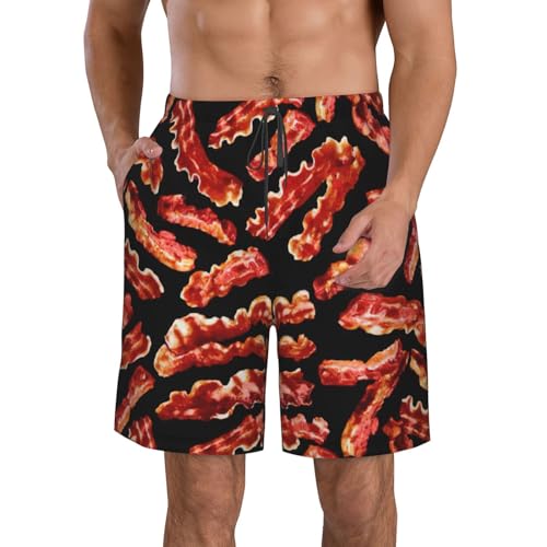 Bacon Pattern Print Men's Swim Trunks | Quick Dry Drawstring Beach Shorts