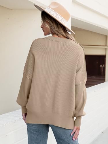 Image of ANRABESS Women Oversized Sweaters Batwing Long Sleeve 2026 Fall Outfits Crewneck Casual Knit Side Slit Fashion Pullover Top