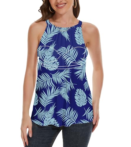 Image of Women Halter Tank Top with Built in Bra Flowy Sleevless Padded Camisole Loose Fit Summer Shirt Top S-3XL