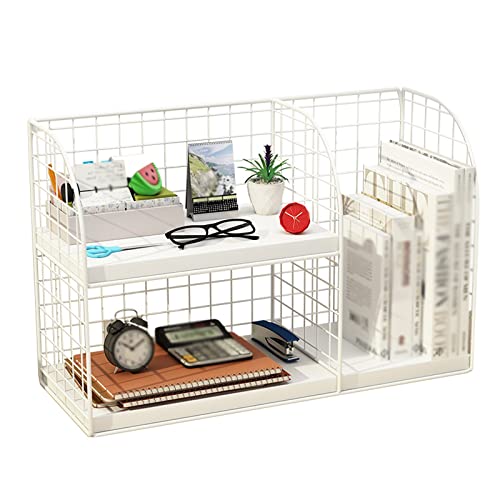 White 2-Tier Desktop Bookshelf & Office Organizer – Perfect For Kids, Desks, & Storage | 15.7x6.2x9.8 Inch