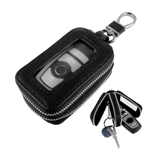 Andibro Funda de cuero genuino para llave de coche, funda universal de doble capa con llavero y mosquetón