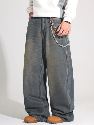 Image of DFGIGT Mens Baggy Jeans Wide Leg Denim Pants Y2k Loose Fit Streetwear