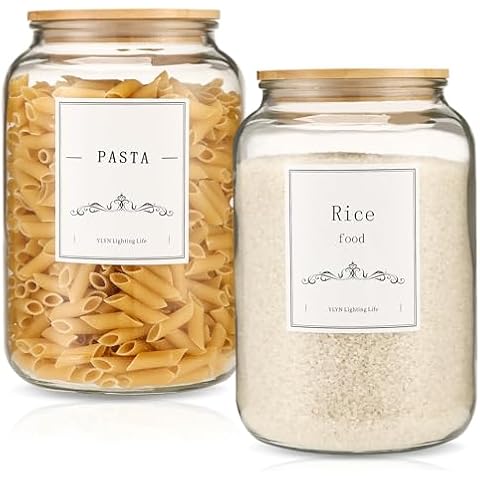 108oz Large Glass Jar With Lid- Glass Jars Kitchen Canisters With Airtight Bamboo Lids- Food Storage Containers For Flour Sugar Cereal, Egg, Cookie-2 Pack Cover
