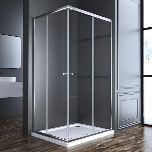Goezes Duschkabine Eckeinstieg 90x100cm Schiebetür Eckeinstieg Duschabtrennung, 100x90cm Schiebetüren Glas Duschwand aus 6mm ESG Sicherheitsglas, LINKS & RECHTS MONTIERBAR, Dusche Höhe 185cm