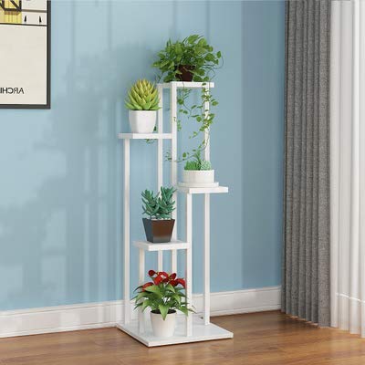 Flower Frame Wrought Iron White 4 Layer Removable Push-pull Pulley Save Space Flower Stand Balcony Living Room Floor Green Flower Pot Rack 120cm (Color : White)