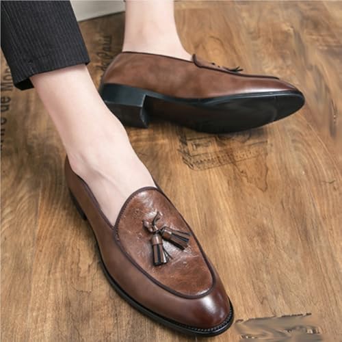 Mens Tassel Loafers Shoe Leather Resistant Flat Heel Flexible Prom Walking Slip On4