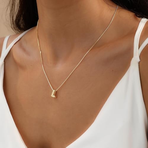 Image of Personalized Bubble Letter Initial Necklace, 14K Gold Plated, Dainty Pendant for Women, Trendy Gold Jewelry