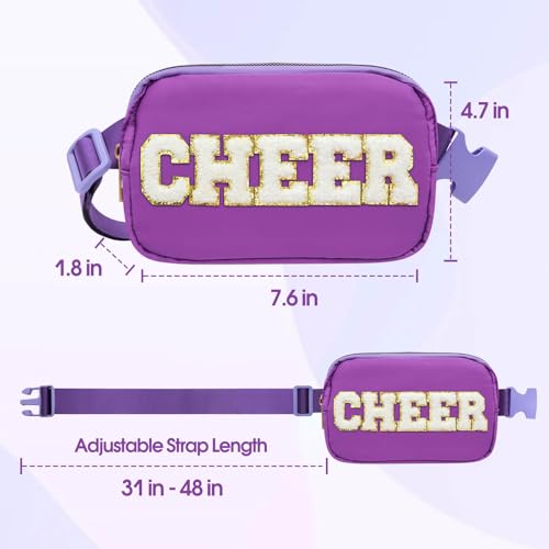 Image of PainZieteg Cheer Fanny Pack for Girls Chenille Letter Nylon Belt Bag Purple