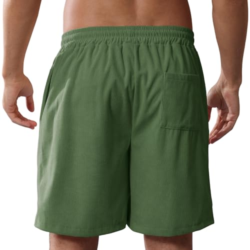 Image of Mens Corduroy Shorts Cotton Blend Lightweight Soft Summer Shorts Elastic Waist Beach Casual Short for Men with Pockets