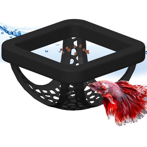 Image of Floating Betta Hammock and Feeding Ring, Aquarium Beta Hideout, Cave, Bed | 3D Printed Betta Fish Toys and Decor for Fish Tank, Resting Spots for Betta Fish, Small, Black