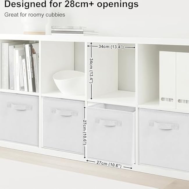 Cube Storage Boxes 10.5x10.5x11 Foldable Fabric with Handles Collapsible for Home Office Nursery Organiser - Clothes Basket Containers, White, 8 PCS