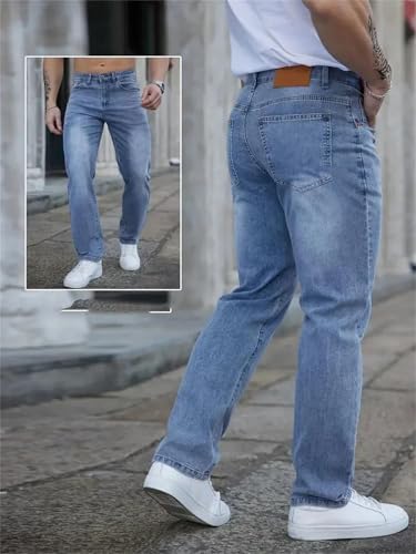 Men's Baggy Jeans Summer Thin Elastic Waist Denim Pants Straight Business Casual Trousers Plus Size3
