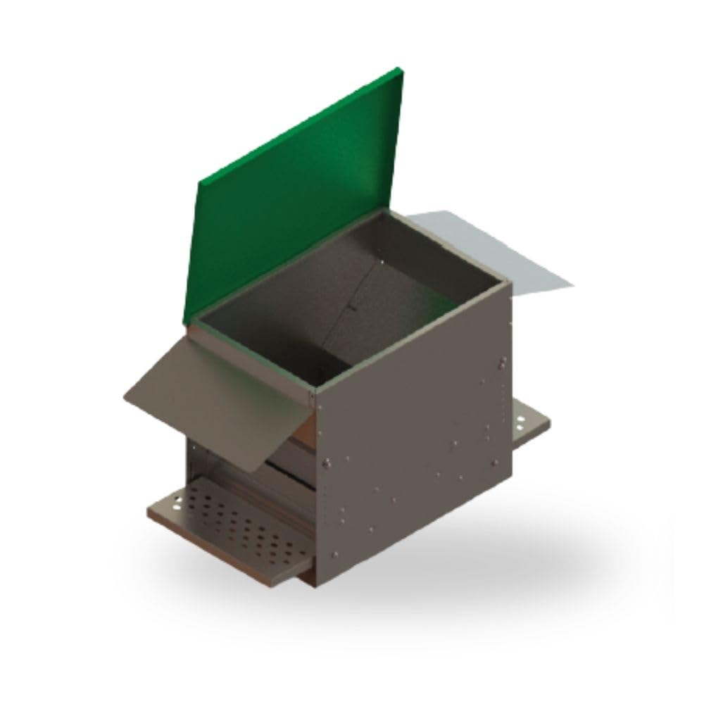 Tolva Jerry 18 litros sin Visera para Aves de Granja, Comedero con Tapa Verde, Estructura Metálica con Bandeja Perforada Ajustable