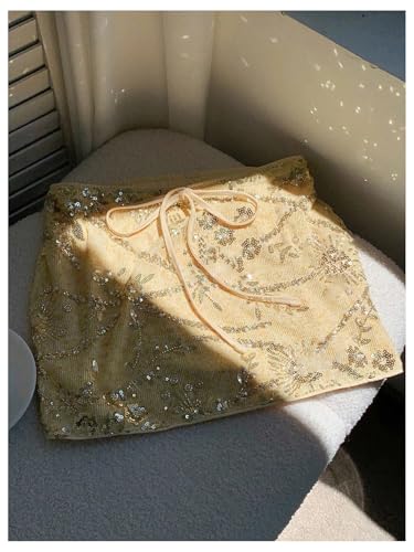 MakeMeChic Women's Sequin Mini Skirt Low Rise Tie Front Sparkly Skirts3